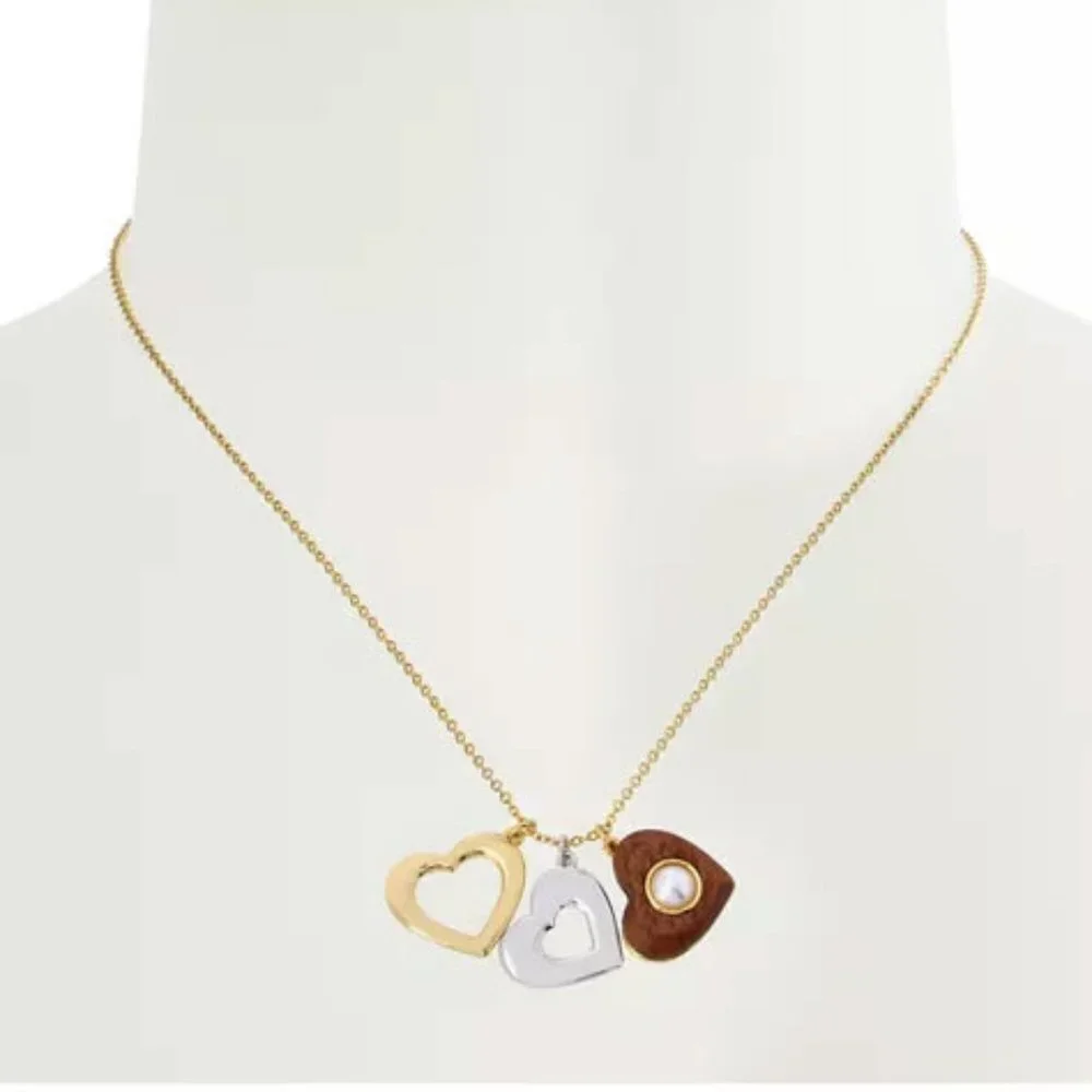 COACH Wooden Heart Mixed Pendant Necklace